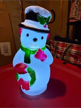 Lighted Snowman Holiday Figurine with Green Scarf and Red Accents - Mini Mold
